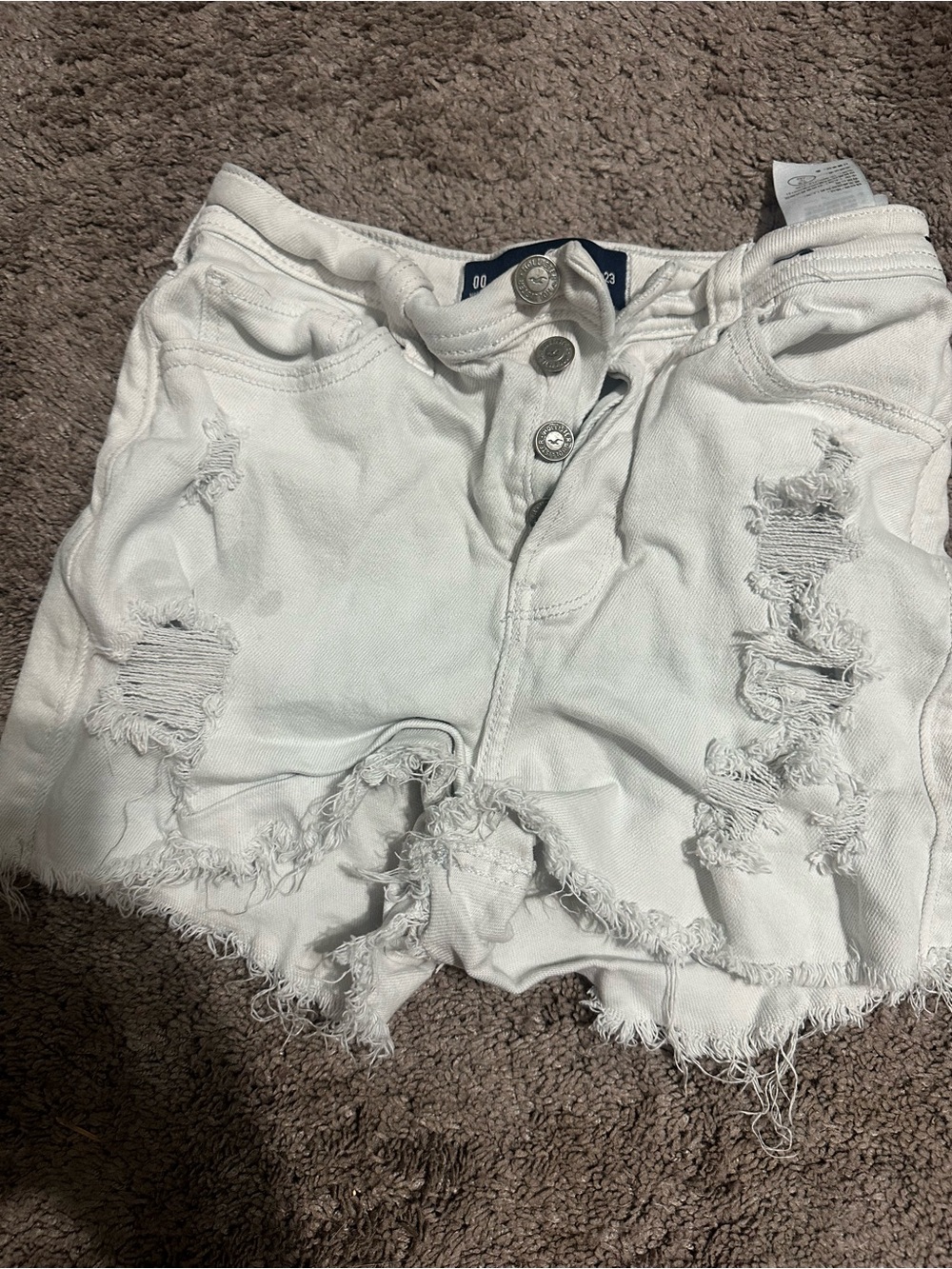 Hollister White Distressed Button-Front Denim Shorts